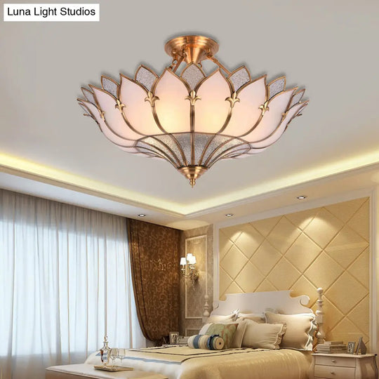 Traditional Brass Lotus Chandelier With Multi-Head Semi Flush Mount Ceiling Fixture For Living Room