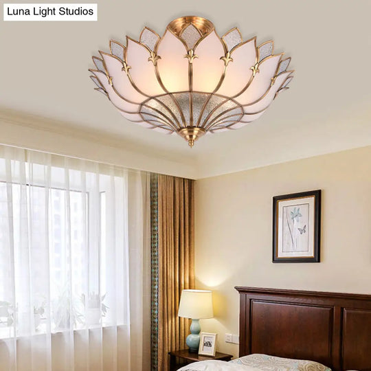 Traditional Brass Lotus Chandelier With Multi-Head Semi Flush Mount Ceiling Fixture For Living Room