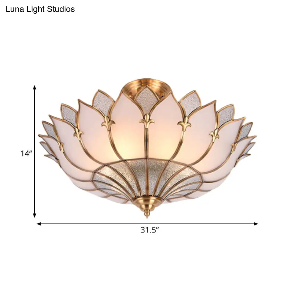 Traditional Brass Lotus Chandelier With Multi-Head Semi Flush Mount Ceiling Fixture For Living Room