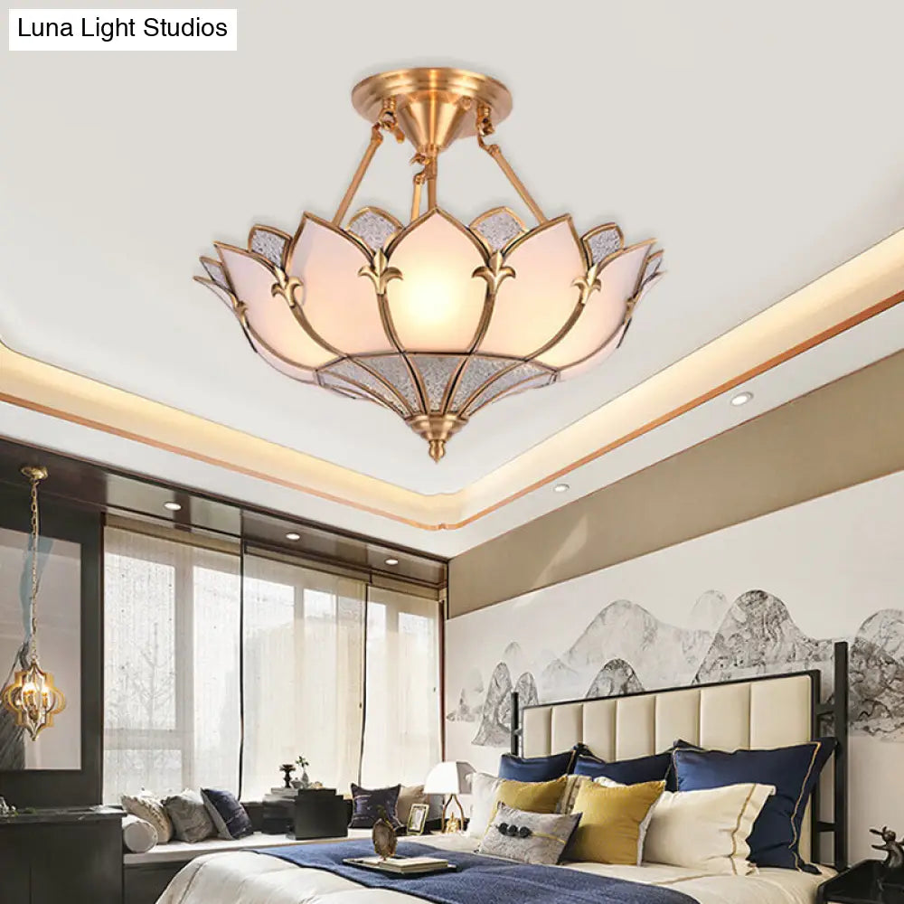 Traditional Brass Lotus Chandelier With Multi-Head Semi Flush Mount Ceiling Fixture For Living Room