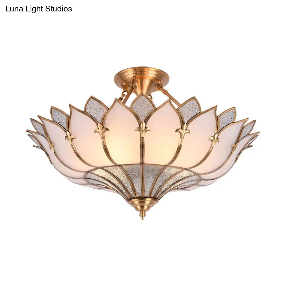 Traditional Brass Lotus Chandelier With Multi-Head Semi Flush Mount Ceiling Fixture For Living Room