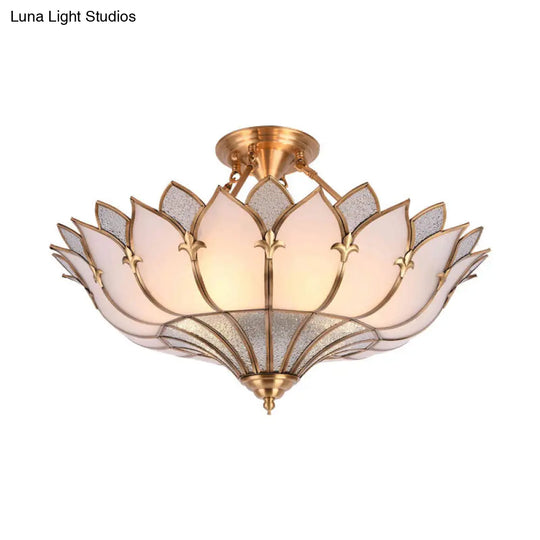 Traditional Brass Lotus Chandelier With Multi-Head Semi Flush Mount Ceiling Fixture For Living Room