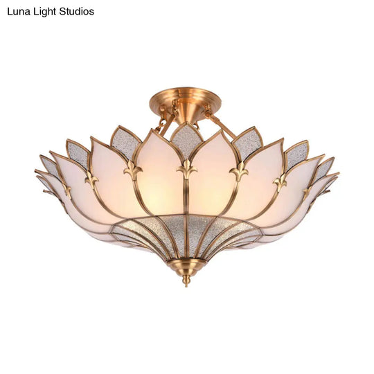 Traditional Brass Lotus Chandelier With Multi - Head Semi Flush Mount Ceiling Fixture For Living