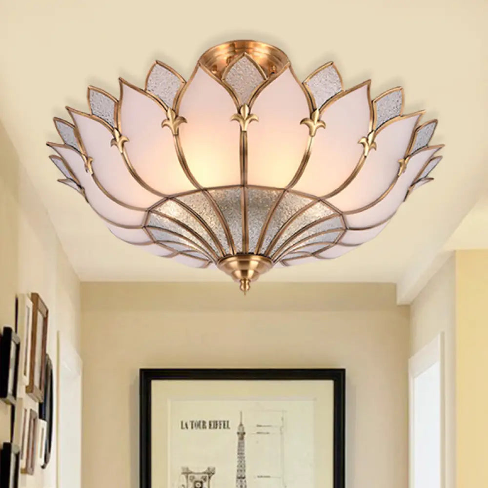 Traditional Brass Lotus Chandelier With Multi - Head Semi Flush Mount Ceiling Fixture For Living