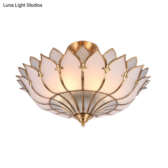 Traditional Brass Lotus Chandelier With Multi-Head Semi Flush Mount Ceiling Fixture For Living Room