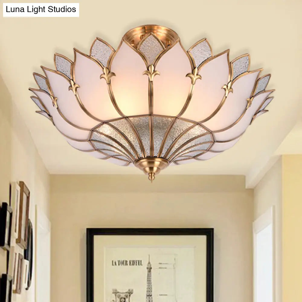 Traditional Brass Lotus Chandelier With Multi-Head Semi Flush Mount Ceiling Fixture For Living Room