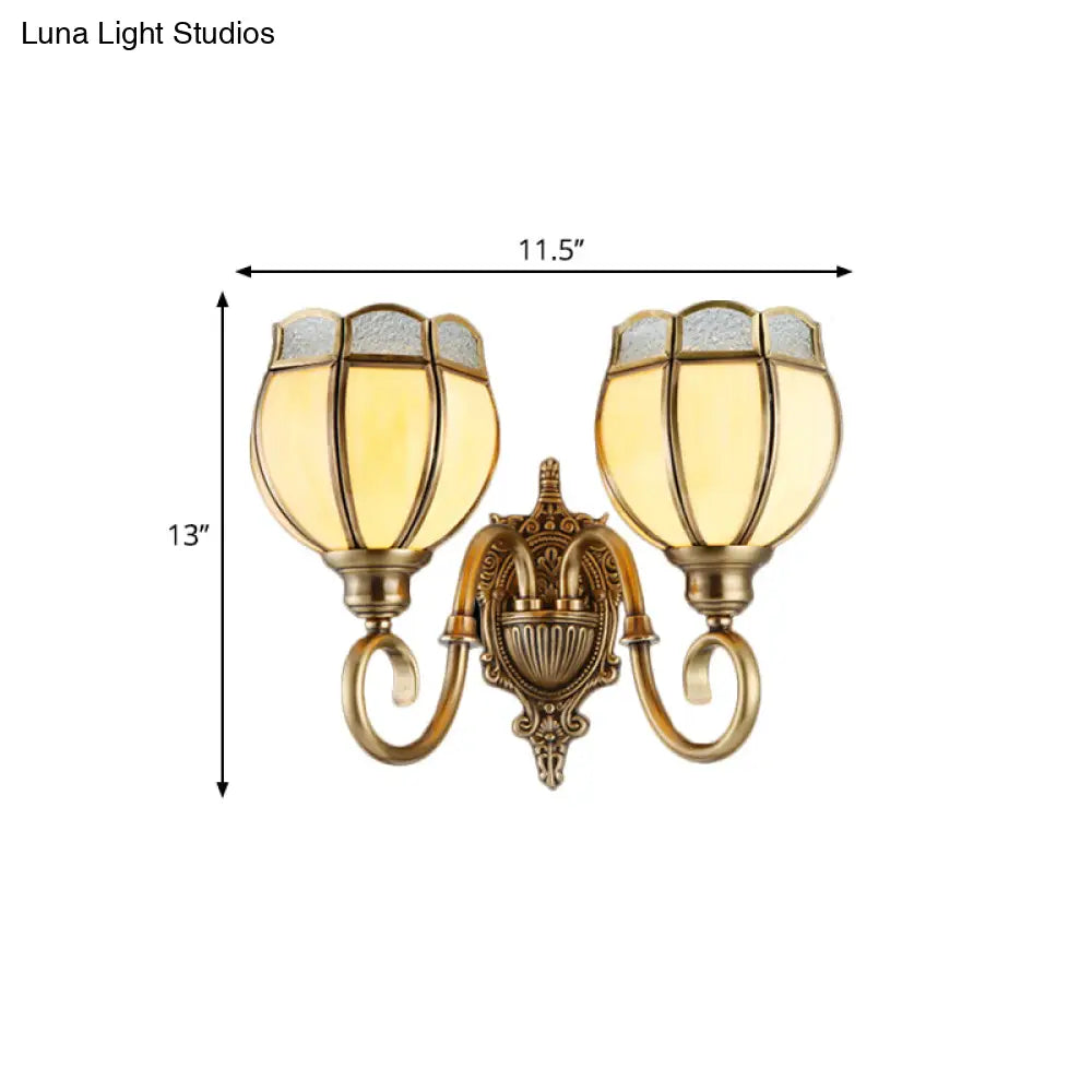 Traditional Brass Metal 1/2-Head Flower Sconce Light Fixture For Bedroom