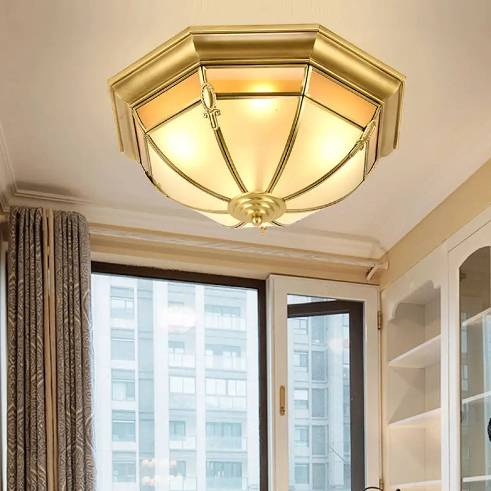 Traditional Brass Metal Dome Flush Mount Lamp - 3/4/6 Lights Ceiling Lighting For Living Room / 14’
