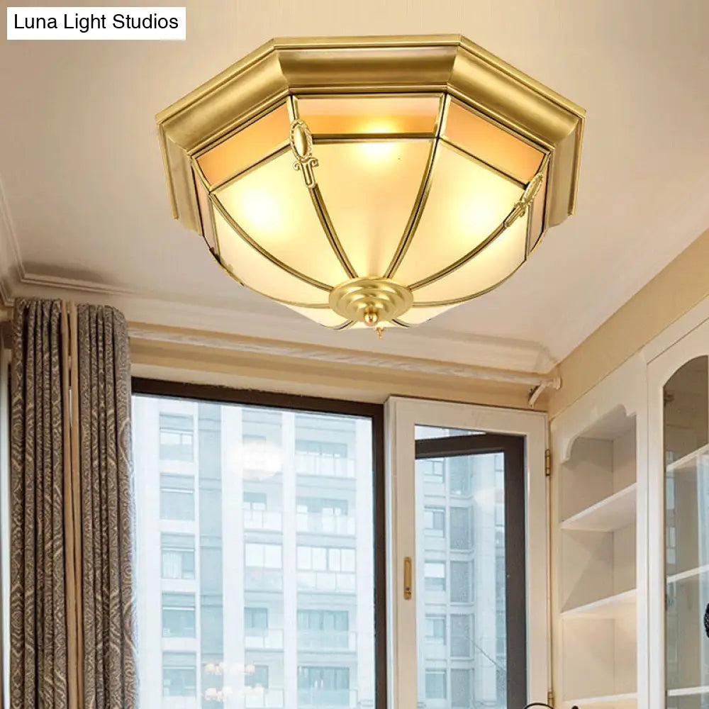Traditional Brass Metal Dome Flush Mount Lamp - 3/4/6 Lights Ceiling Lighting For Living Room / 14