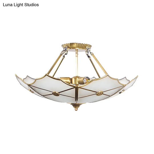 Traditional Brass Metal Flush Mount Ceiling Light With 3 Bulbs For Hallway