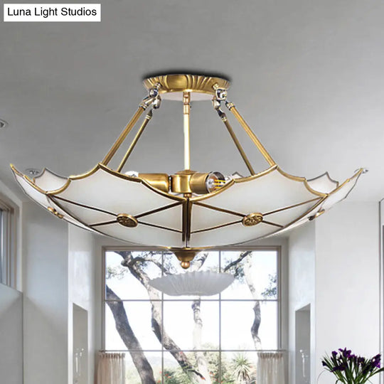 Traditional Brass Metal Flush Mount Ceiling Light With 3 Bulbs For Hallway