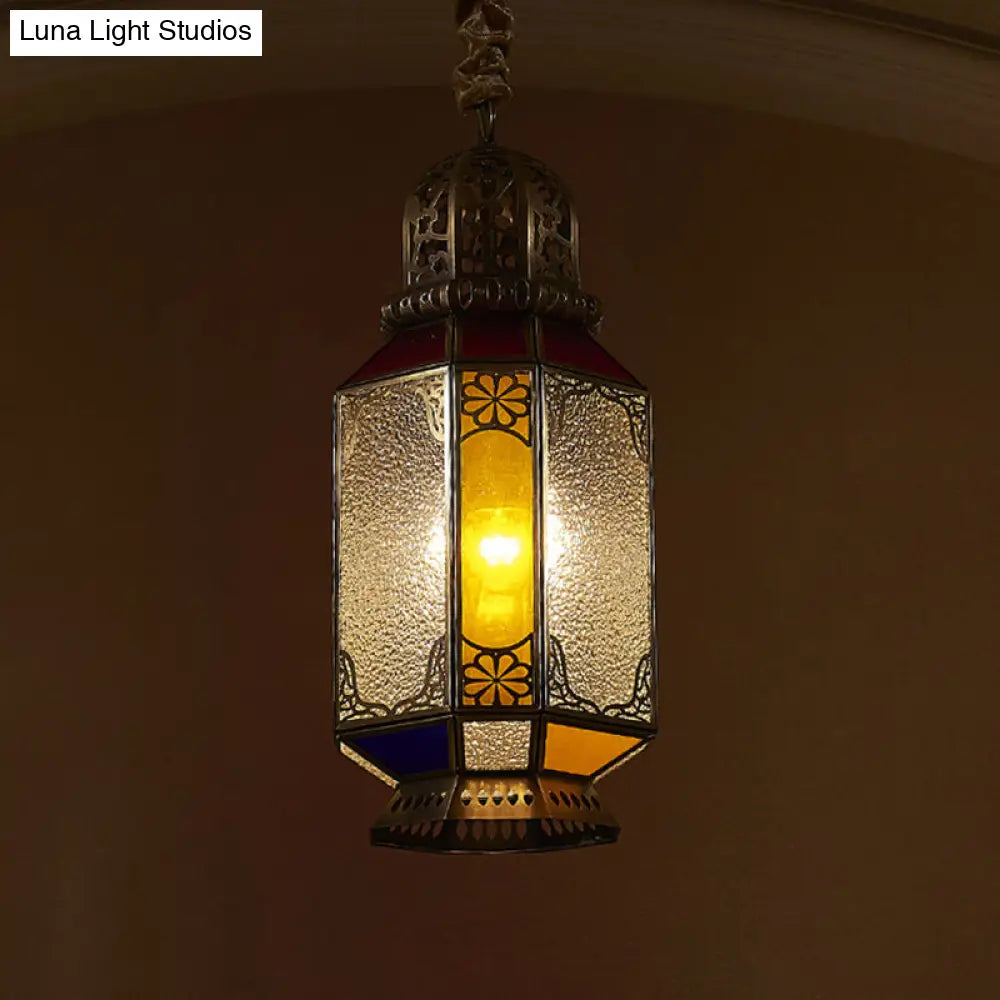 Traditional Brass Metal Hanging Ceiling Light With 1 Head Lantern Pendant For Dining Room