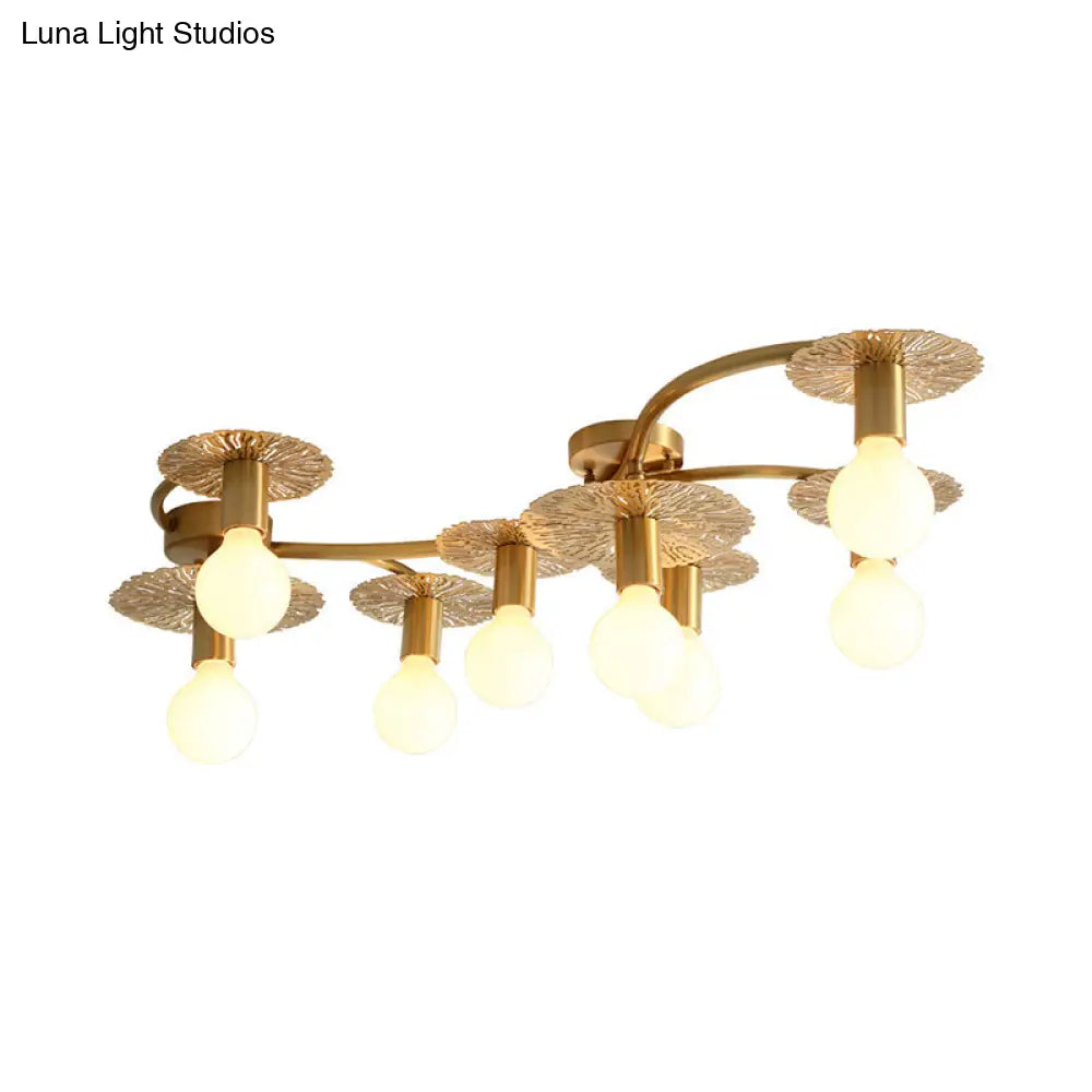 Traditional Brass Metal Semi Flush Ceiling Mount With 6/8 Lights For Living Room