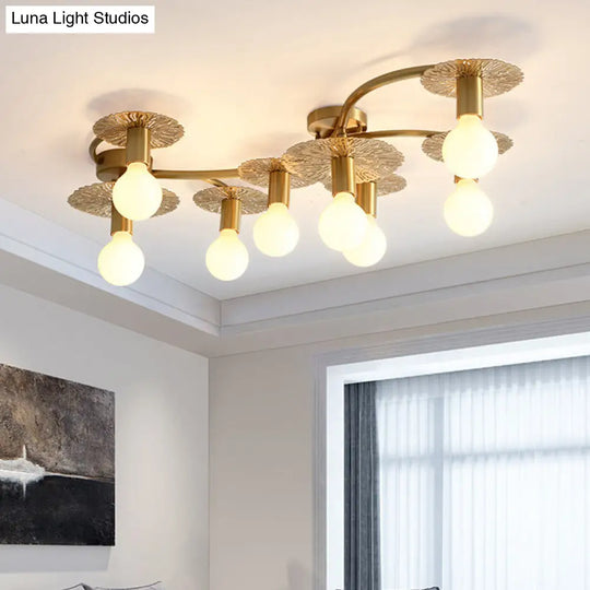 Traditional Brass Metal Semi Flush Ceiling Mount With 6/8 Lights For Living Room 6 /