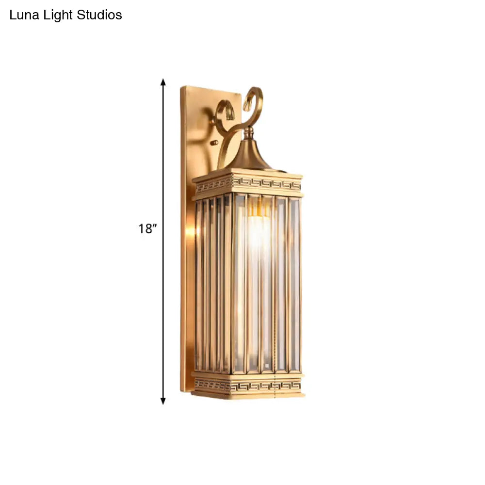 Traditional Brass Metal Wall Sconce Light Fixture For Foyer - 1/3 Head Rectangle Design 18/24.5H