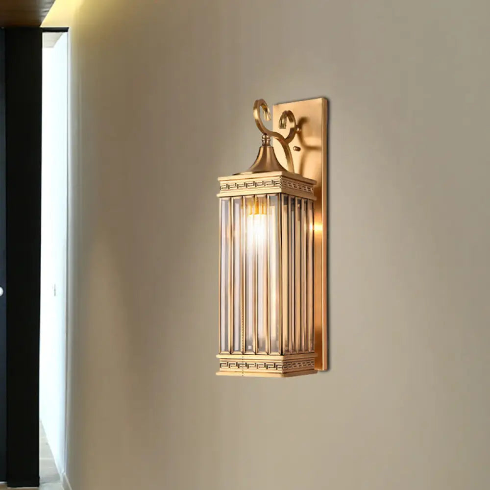 Traditional Brass Metal Wall Sconce Light Fixture For Foyer - 1/3 Head Rectangle Design 18/24.5H /