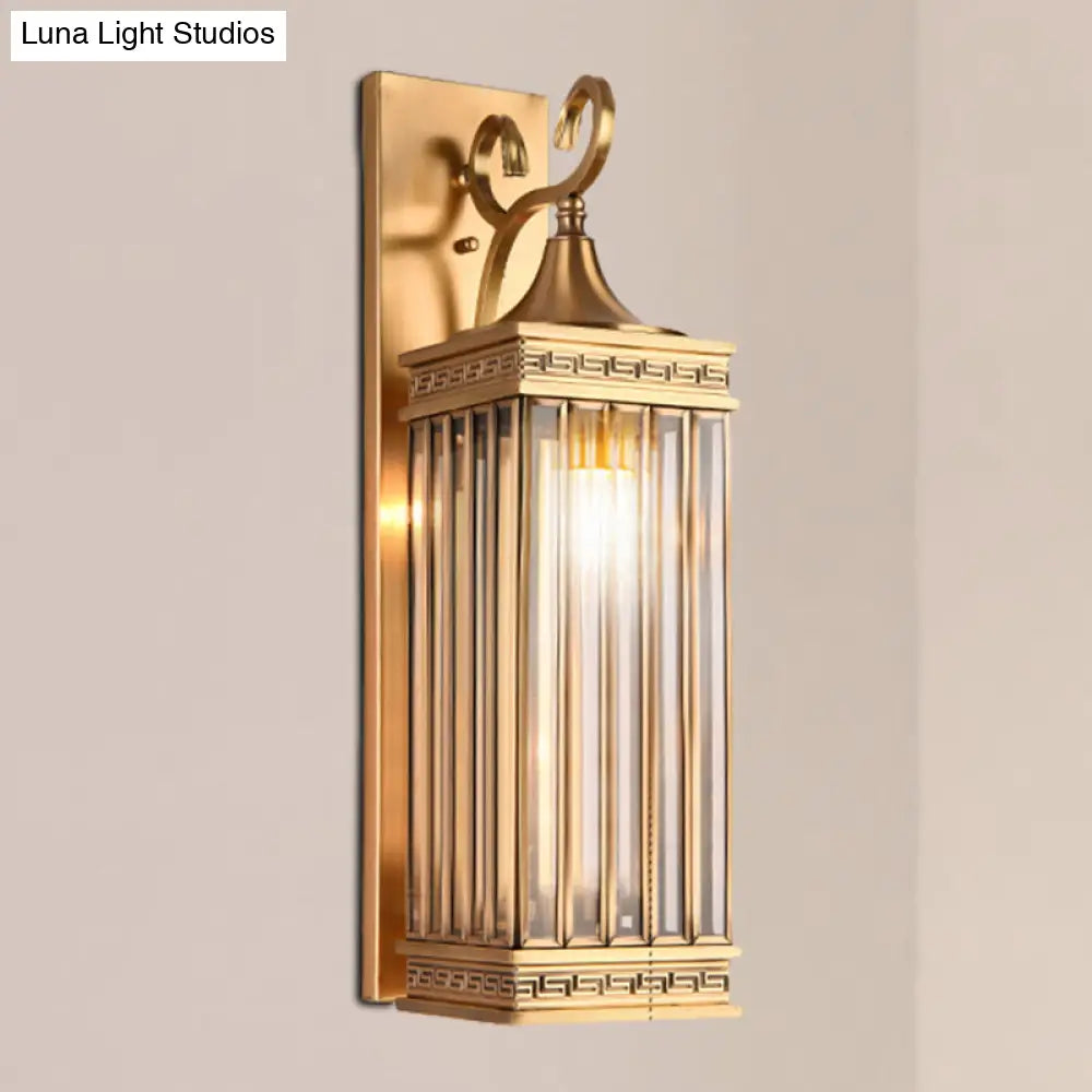 Traditional Brass Metal Wall Sconce Light Fixture For Foyer - 1/3 Head Rectangle Design 18/24.5H