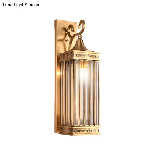 Traditional Brass Metal Wall Sconce Light Fixture For Foyer - 1/3 Head Rectangle Design 18/24.5H