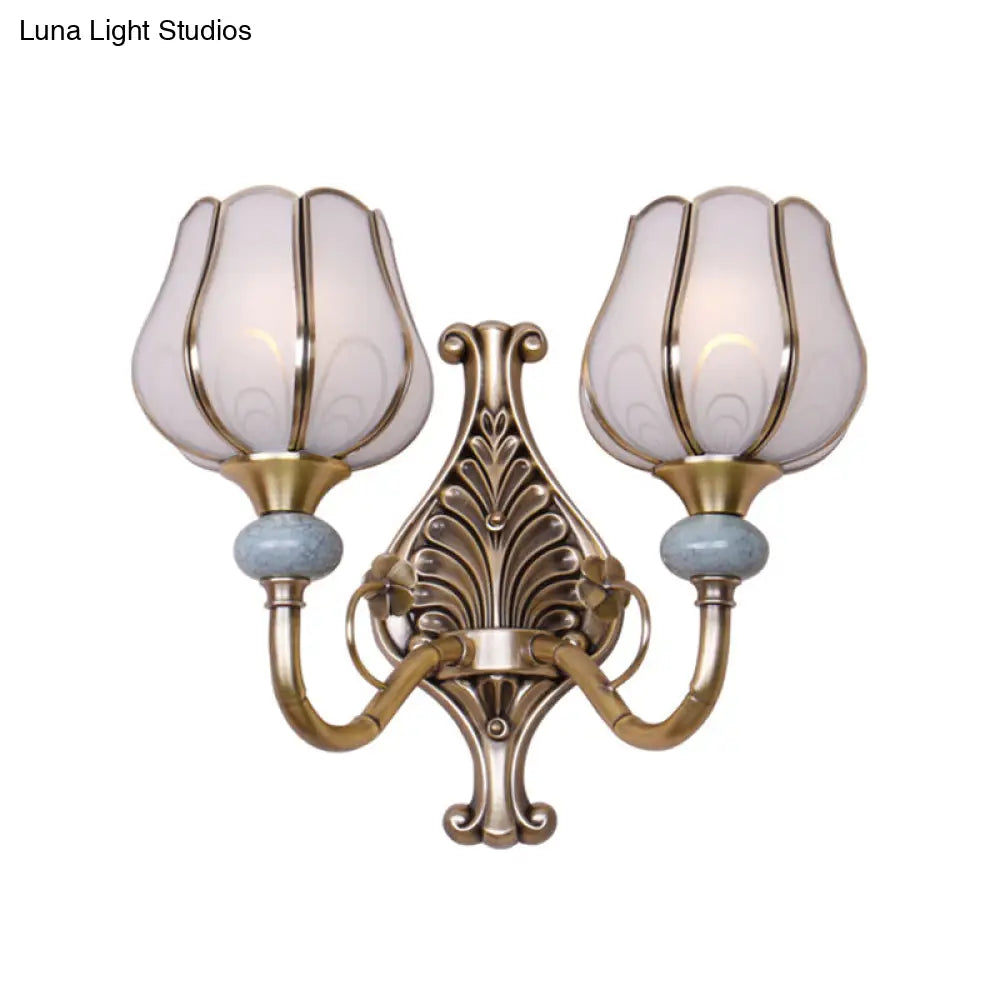 Traditional Brass Metal Wall Sconce Lighting For Living Room - 1/2-Head Bloom Light