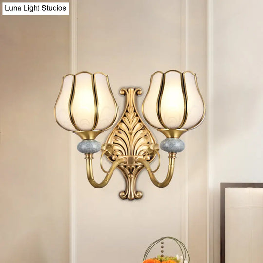 Traditional Brass Metal Wall Sconce Lighting For Living Room - 1/2-Head Bloom Light