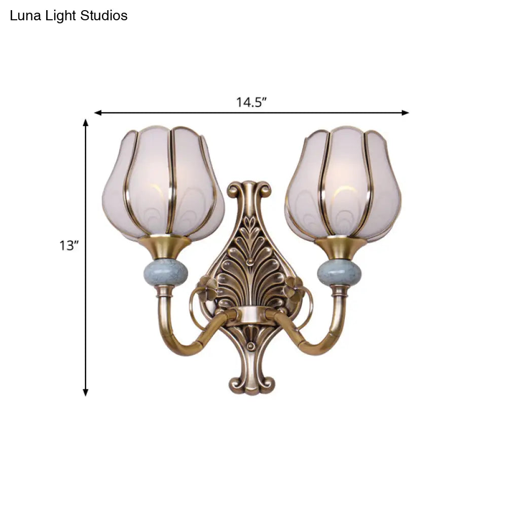 Traditional Brass Metal Wall Sconce Lighting For Living Room - 1/2-Head Bloom Light