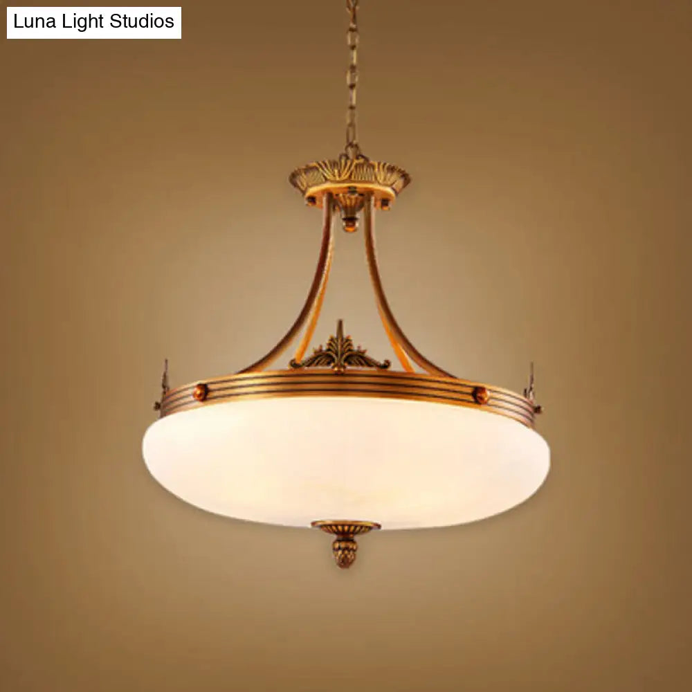 Traditional Brass Pendant Ceiling Light With White Glass Oval Shade - 4/5/6 Lights For Living Room