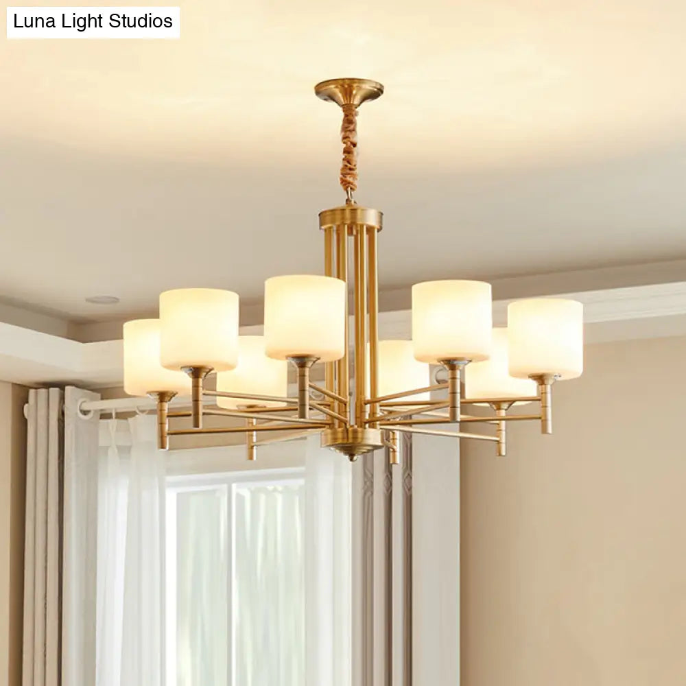 Traditional Brass Pendant Light With White Glass Shade - Elegant Living Room Chandelier