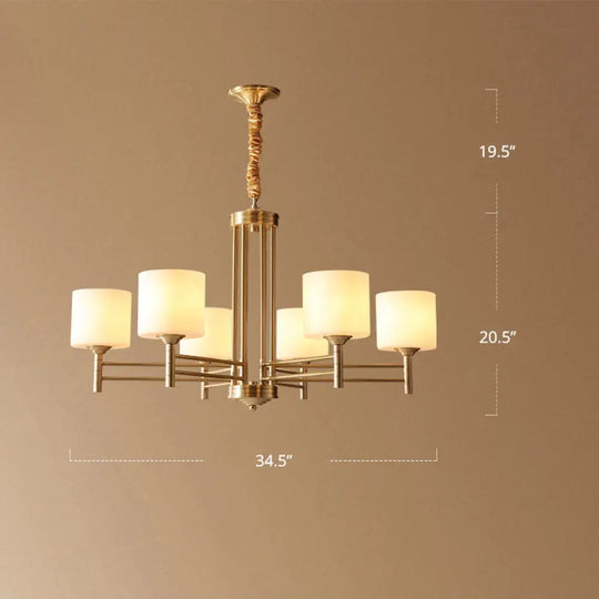 Traditional Brass Pendant Light With White Glass Shade - Elegant Living Room Chandelier 6 /