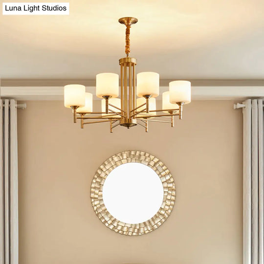 Traditional Brass Pendant Light With White Glass Shade - Elegant Living Room Chandelier