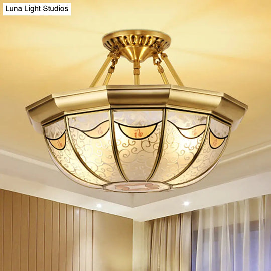 Traditional Brass Semi-Flush Bowl Light For Dining Room