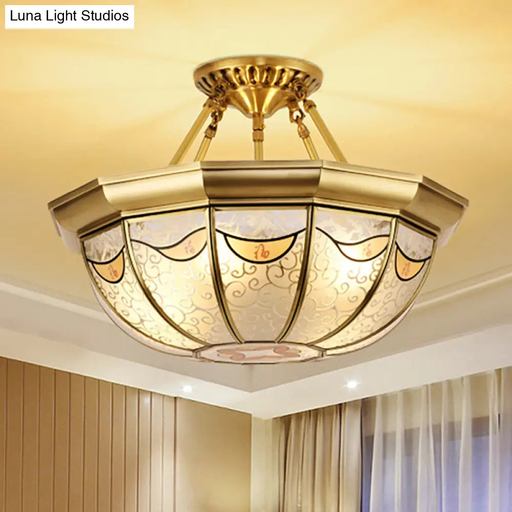 Traditional Brass Semi-Flush Bowl Light For Dining Room