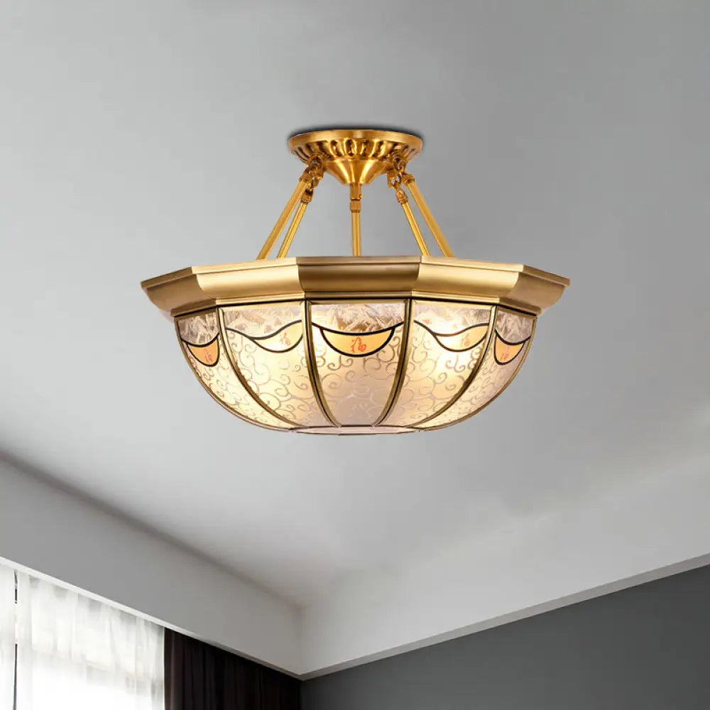 Traditional Brass Semi-Flush Bowl Light For Dining Room