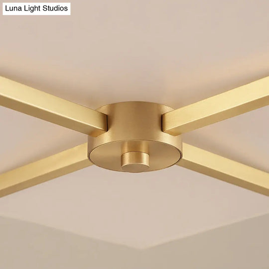 Traditional Brass Semi Flush Ceiling Light Fixture For Living Room With Rectangle Fabric Shade - 4