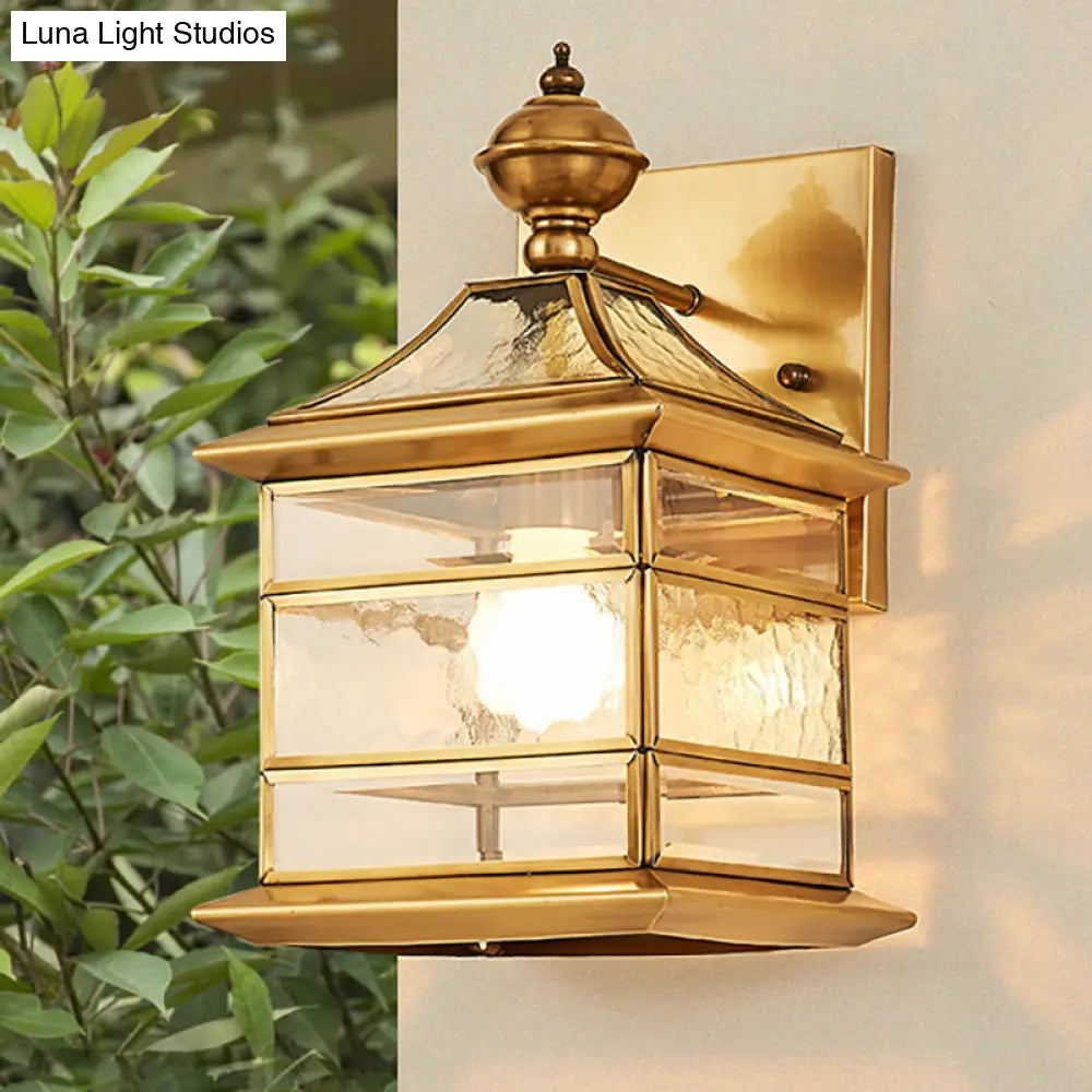 Traditional Brass Square Wall Lamp - 1-Light Living Room Mount Lighting