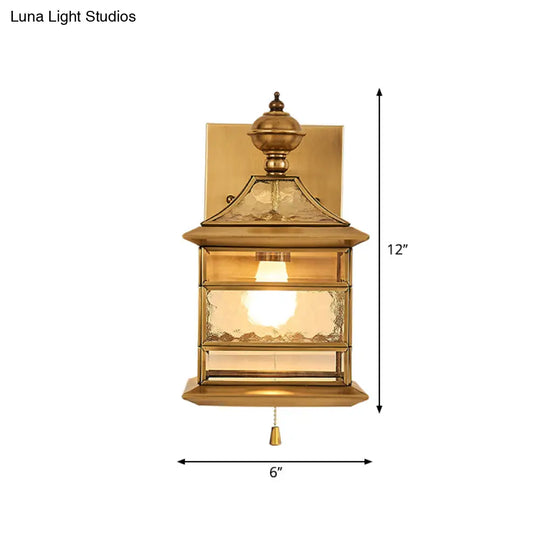 Traditional Brass Square Wall Lamp - 1-Light Living Room Mount Lighting