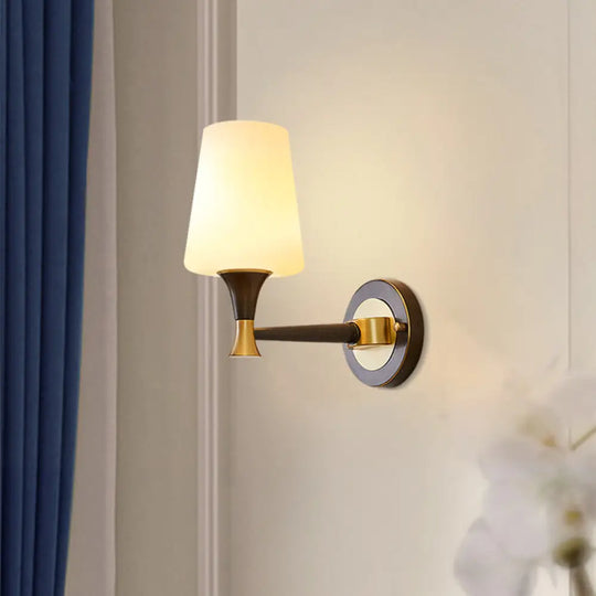 Traditional Brass Wall Mount Light With Tapered Cream Glass Shade - Corridor Fixture 1 /