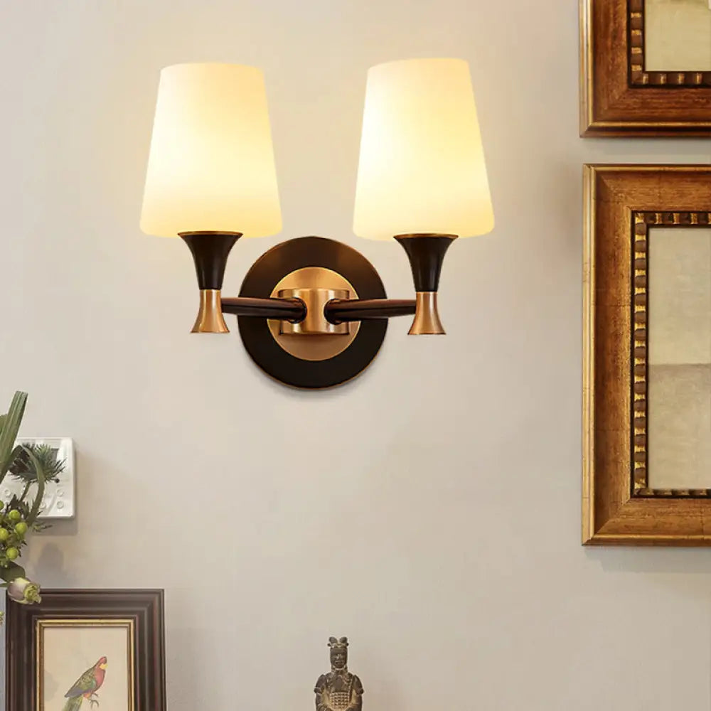 Traditional Brass Wall Mount Light With Tapered Cream Glass Shade - Corridor Fixture 2 /