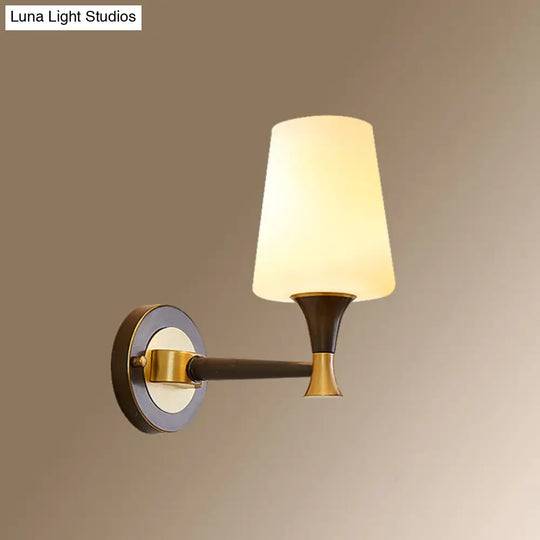 Traditional Brass Wall Mount Light With Tapered Cream Glass Shade - Corridor Fixture