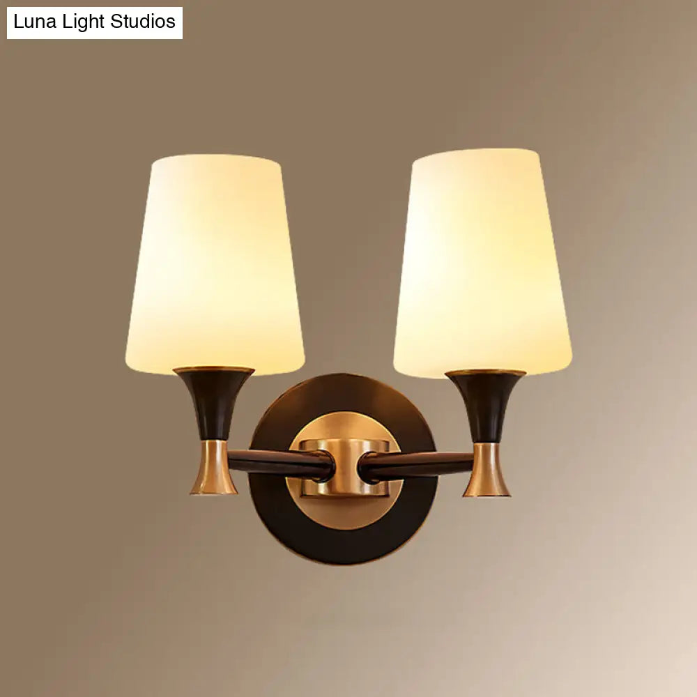 Traditional Brass Wall Mount Light With Tapered Cream Glass Shade - Corridor Fixture