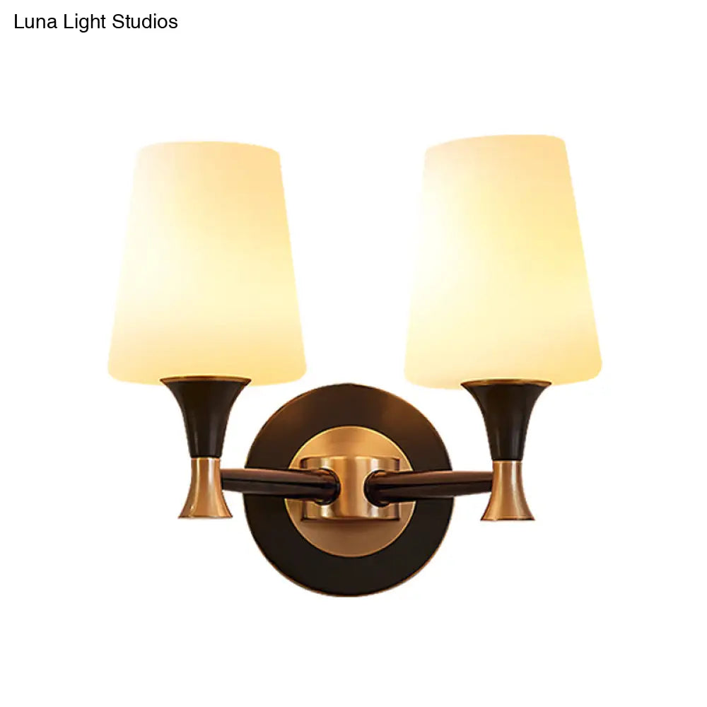 Traditional Brass Wall Mount Light With Tapered Cream Glass Shade - Corridor Fixture