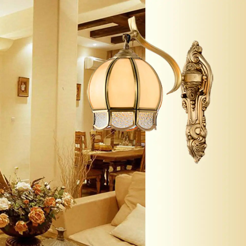 Traditional Brass Wall Sconce Lamp With Tan Glass For Living Room Décor