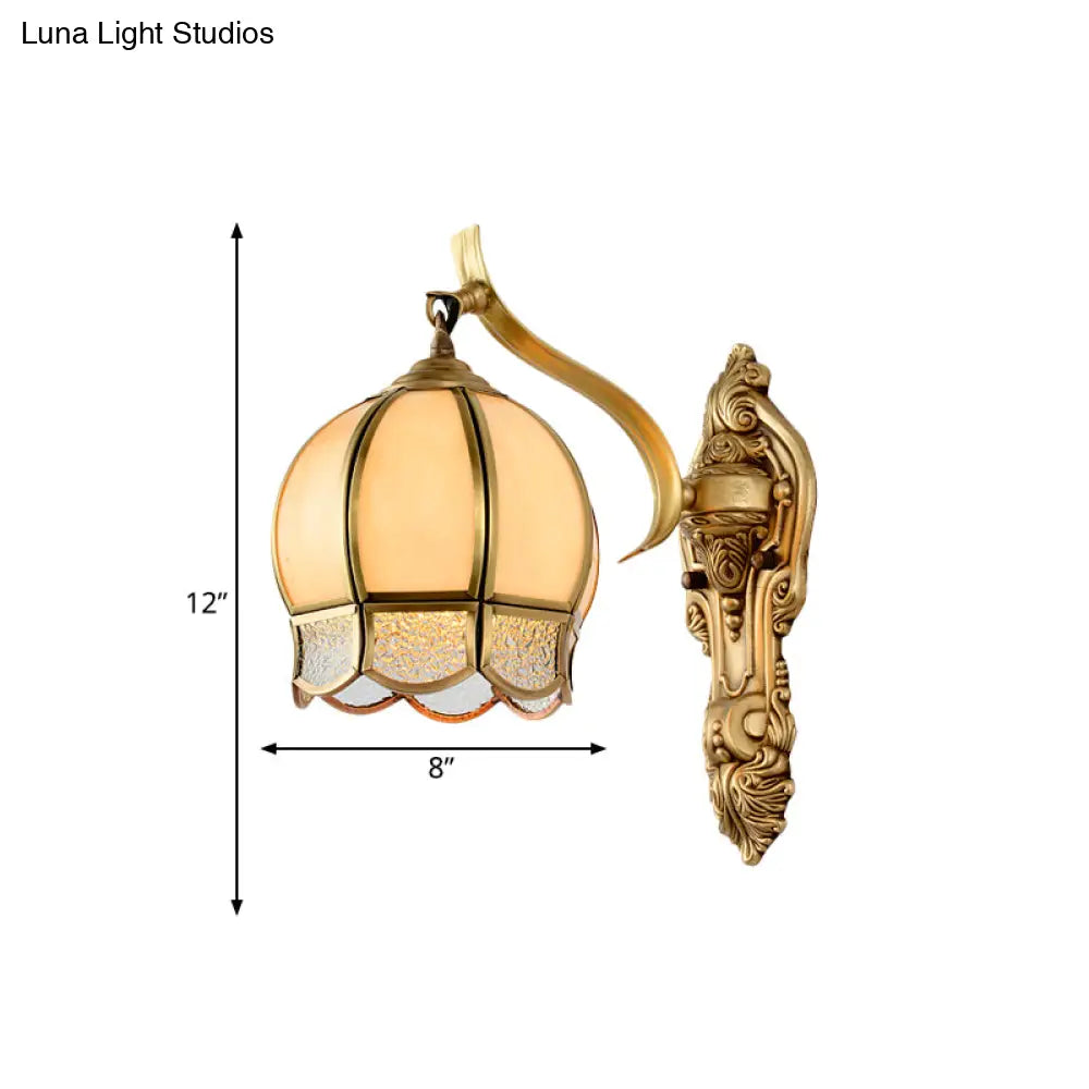 Traditional Brass Wall Sconce Lamp With Tan Glass For Living Room Décor