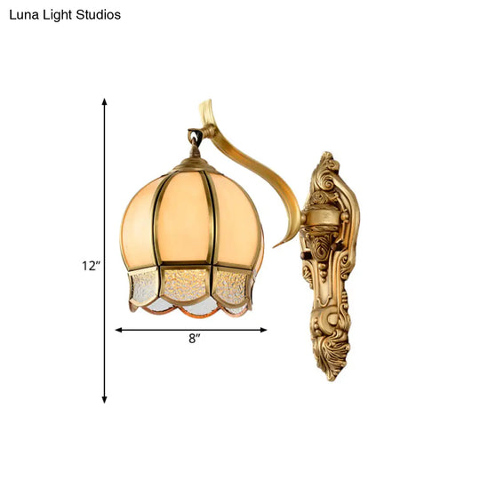 Traditional Brass Wall Sconce Lamp With Tan Glass For Living Room Décor