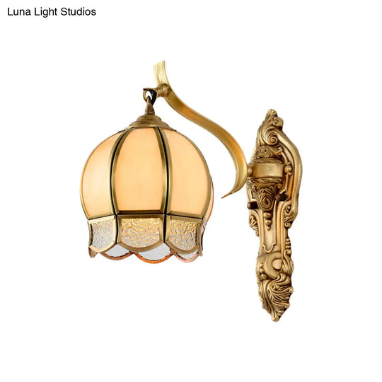 Traditional Brass Wall Sconce Lamp With Tan Glass For Living Room Décor