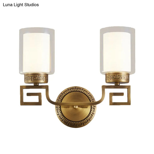 Traditional Brass Wall Sconce Light With Clear And White Dual Cylinder Glass Bulbs