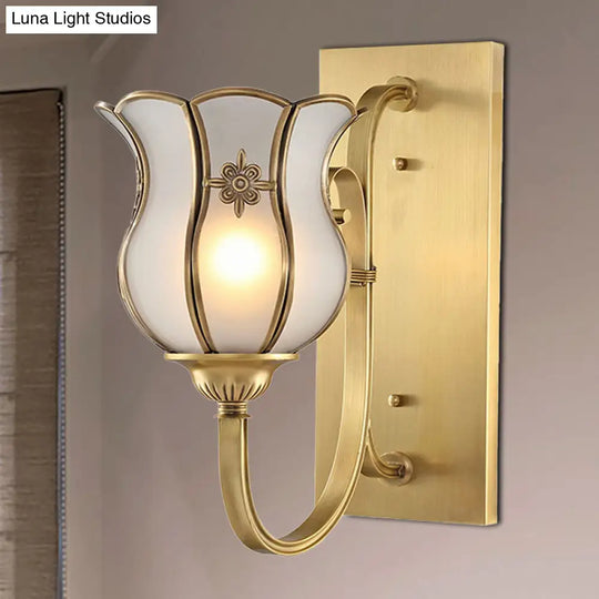 Traditional Brass Wall Sconce With Bevel Glass Shade - 1-Head Metal Light For Living Room