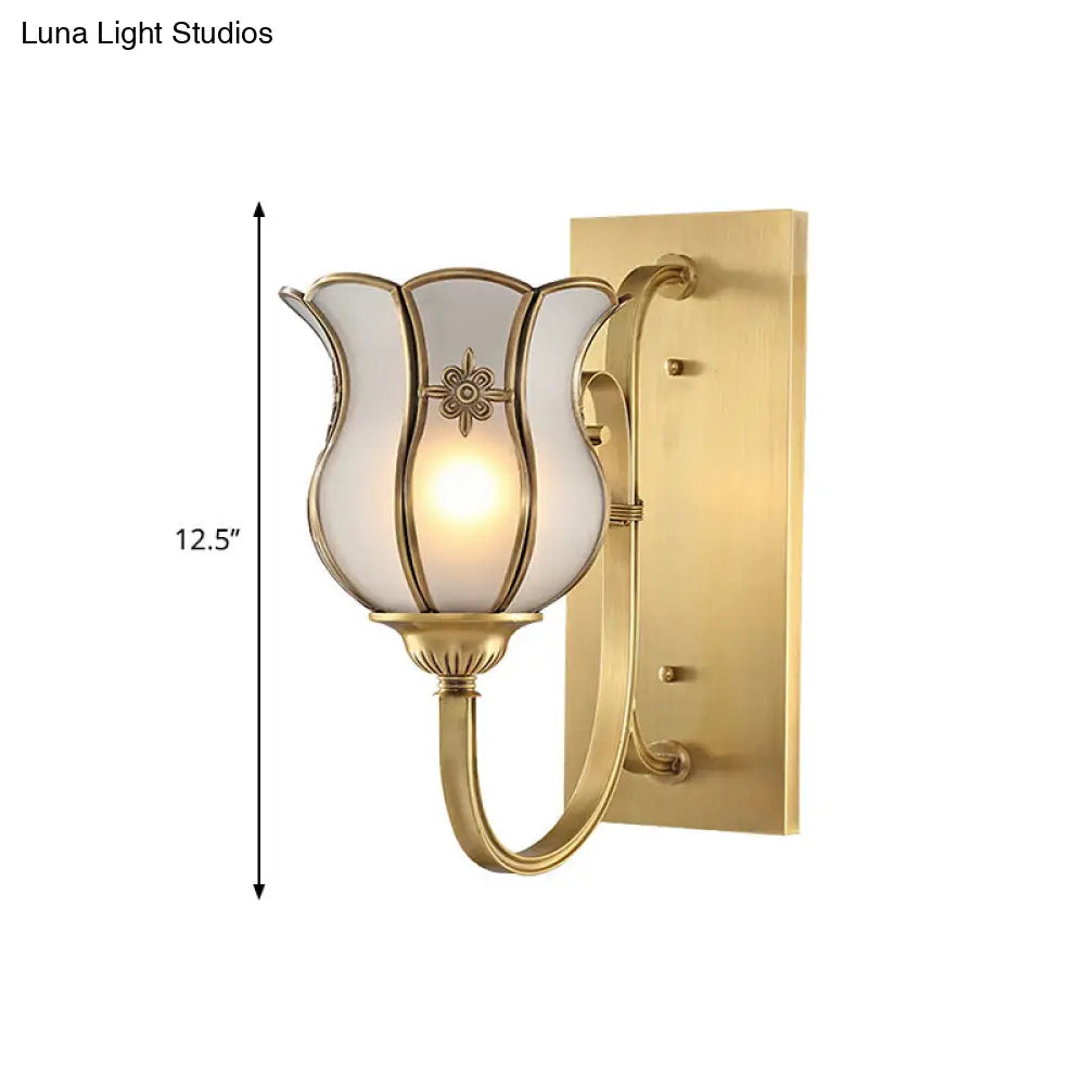 Traditional Brass Wall Sconce With Bevel Glass Shade - 1-Head Metal Light For Living Room