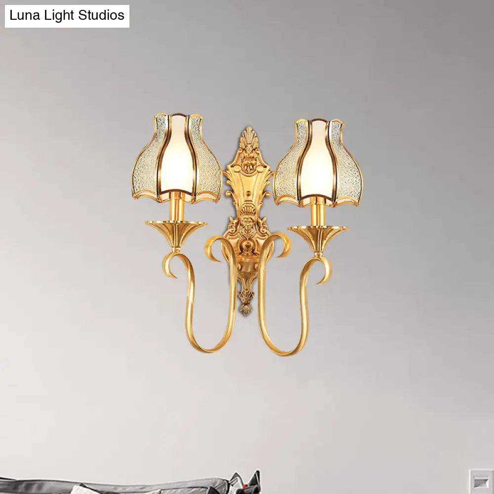 Traditional Brass Wall Sconce With Curvy Design - 1/2 Heads Ideal For Living Room