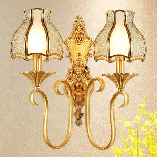 Traditional Brass Wall Sconce With Curvy Design - 1/2 Heads Ideal For Living Room 2 /