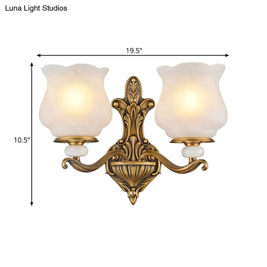 Traditional Brass Wall Sconce With Frosted Glass Shade Half Head Design